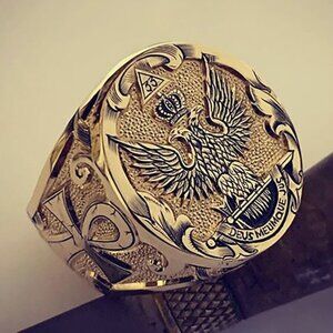 Punk Alloy Round Street Trend Fashion Eagle Gold Rings for Man, INDN8467
